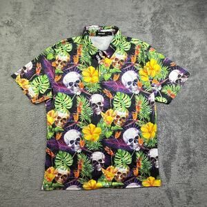 Tropical Skull Hawaiian Shirt Headhunter Death Skulls Sportbull Mens L Polo